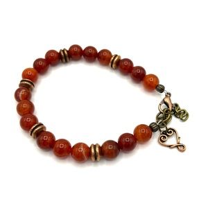 HAND CRAFTED Fire Agate Beaded Bracelet Rust Orange